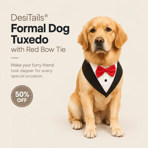 DesiTails® Formal Dog Tuxedo with Red Bow Tie
