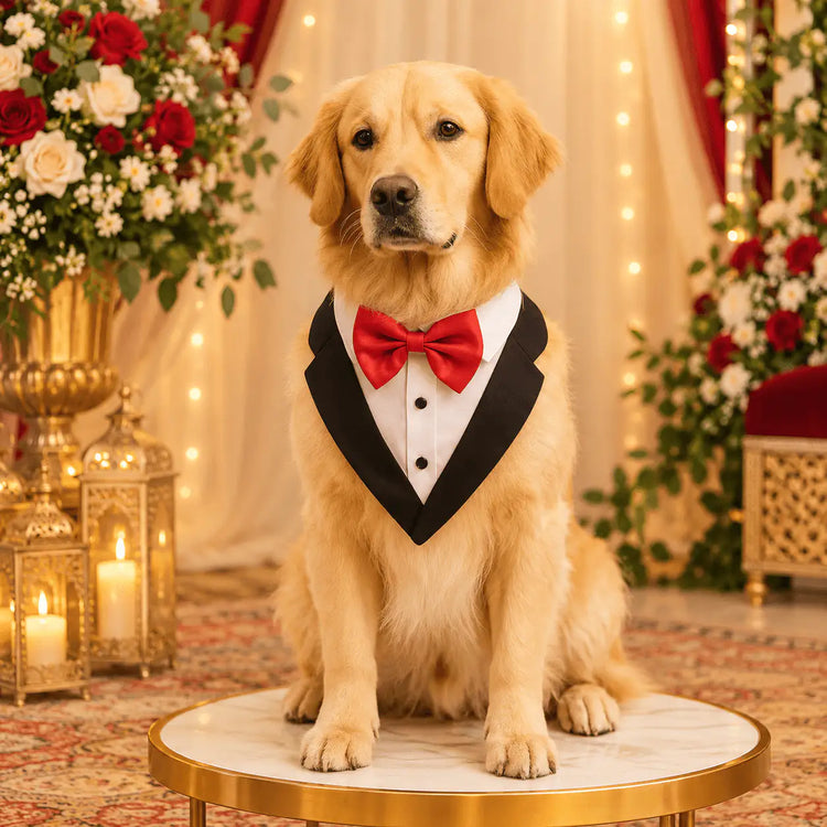 DesiTails® Formal Dog Tuxedo with Red Bow Tie