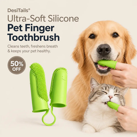 DesiTailsĀ® Ultra-Soft Silicone Pet Finger Toothbrush