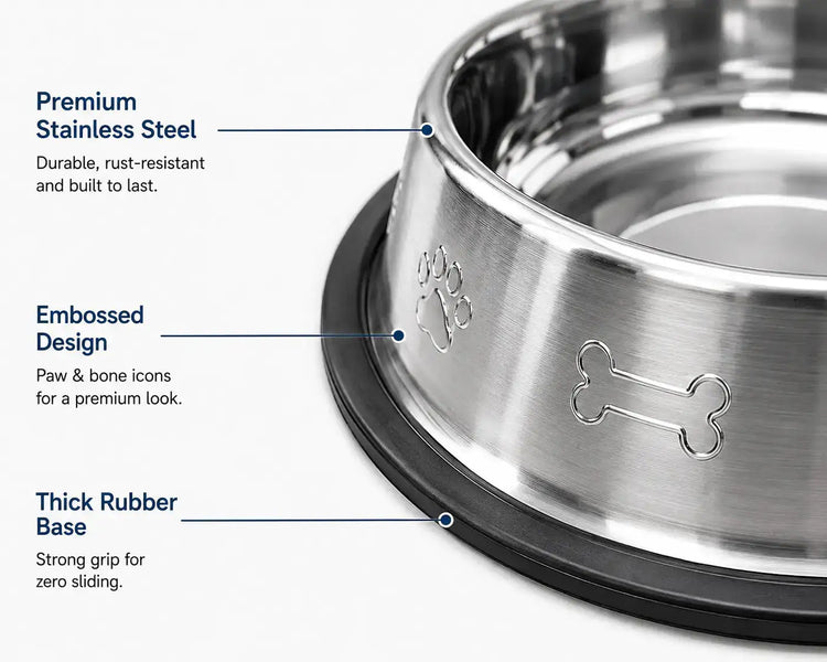 DesiTails® Grip-Tight Stainless Steel Pet Bowl - Set of 2