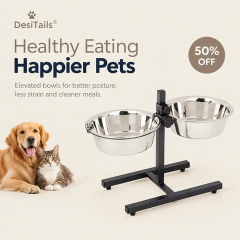 DesiTails® Elevated H-Shaped Pet Bowl Stand Set
