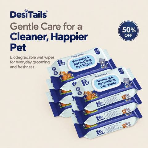 DesiTailsĀ® Biodegradable Pet Grooming Wet Wipes (100 Wipes x Pack of 6)