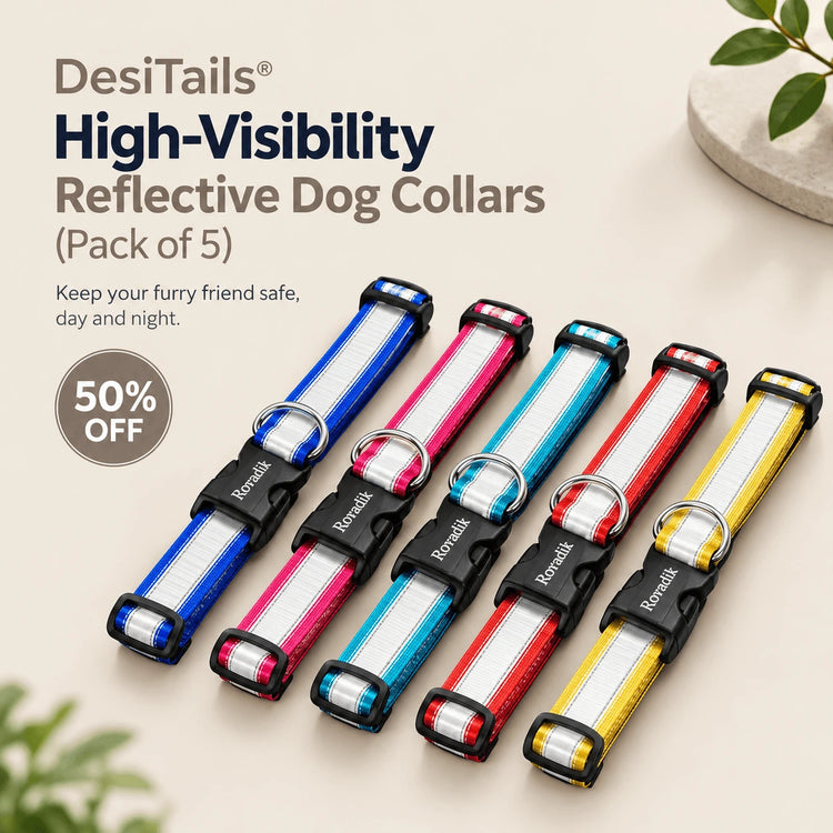 DesiTails® High-Visibility Reflective Dog Collars (Pack of 5) DesiTails®