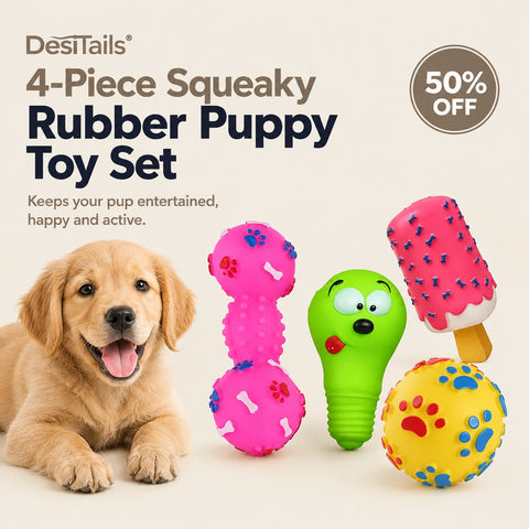 DesiTails® 4-Piece Squeaky Rubber Puppy Toy Set DesiTails®