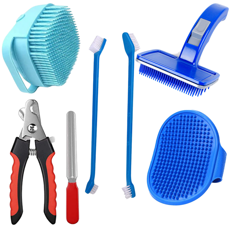 5-in-1 Dog Grooming Kit | Nail Cutter | Slicker Comb | Tooth Brush | Shampoo Brush | Palm Glove For All Size Dog Breeds (Pack Of 5)