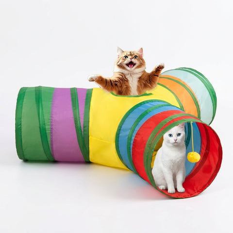 DesiTails® 3-Way Collapsible Rainbow Tunnel Toy for Cats & Kittens