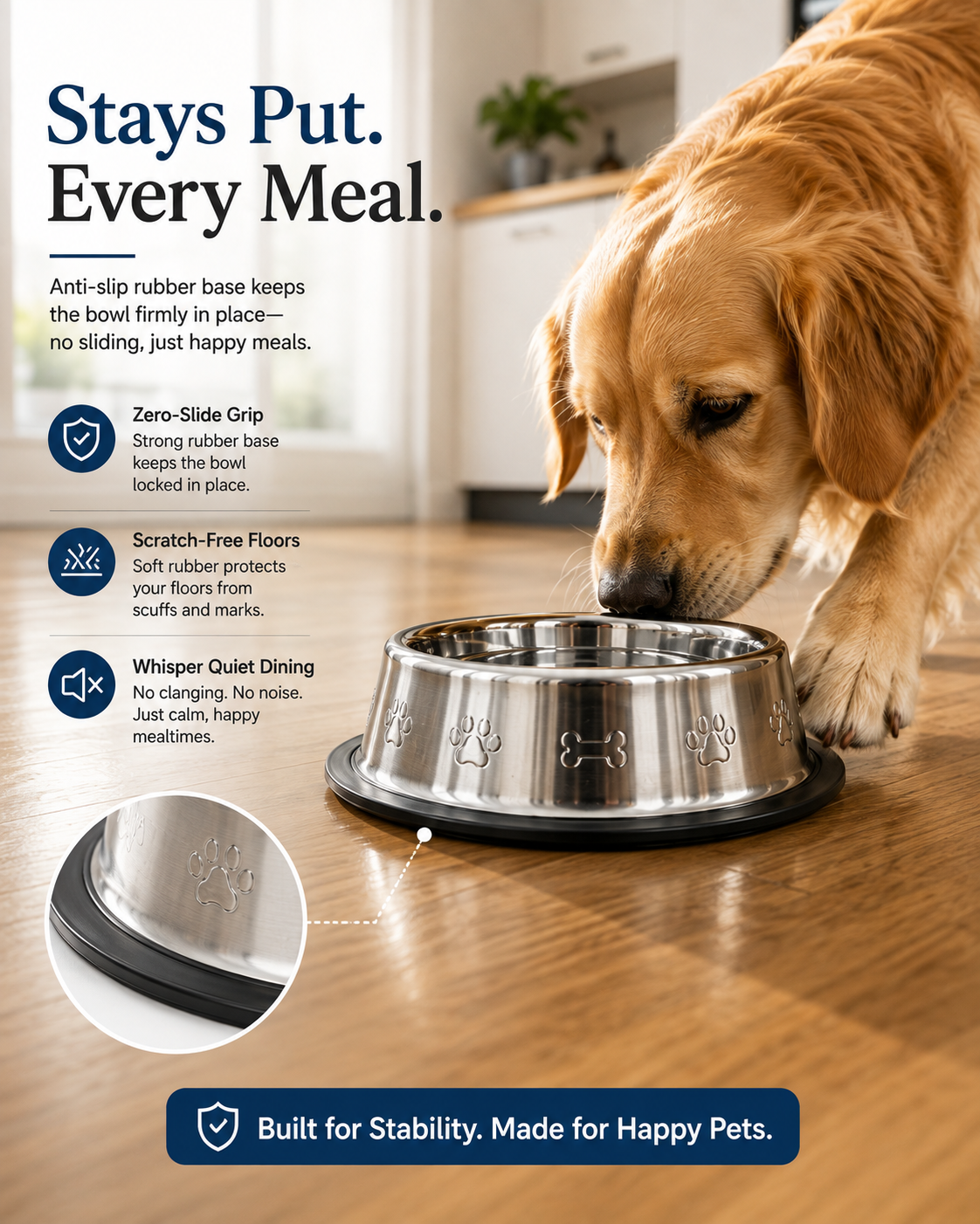DesiTails® Grip-Tight Stainless Steel Pet Bowl - Set of 2