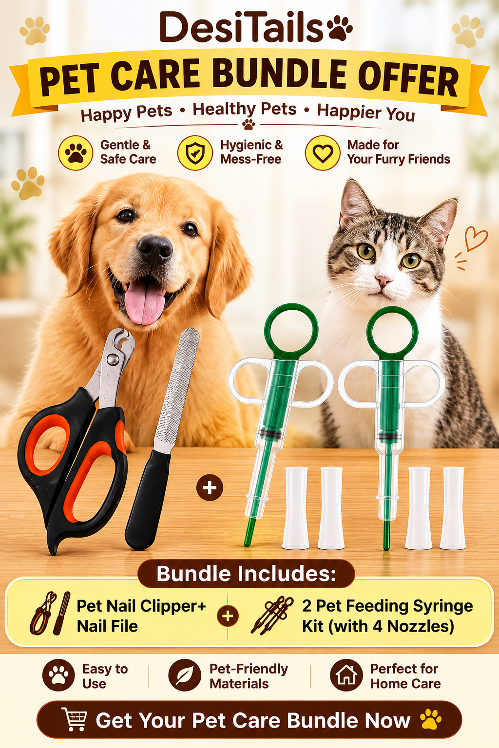 DesiTails™ 2-in-1 Stress-Free Pet Care Bundle