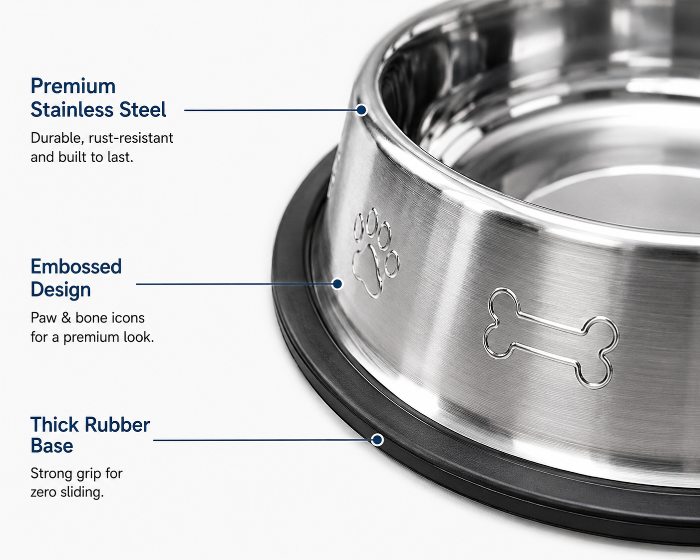 DesiTails® Grip-Tight Stainless Steel Pet Bowl - Set of 2