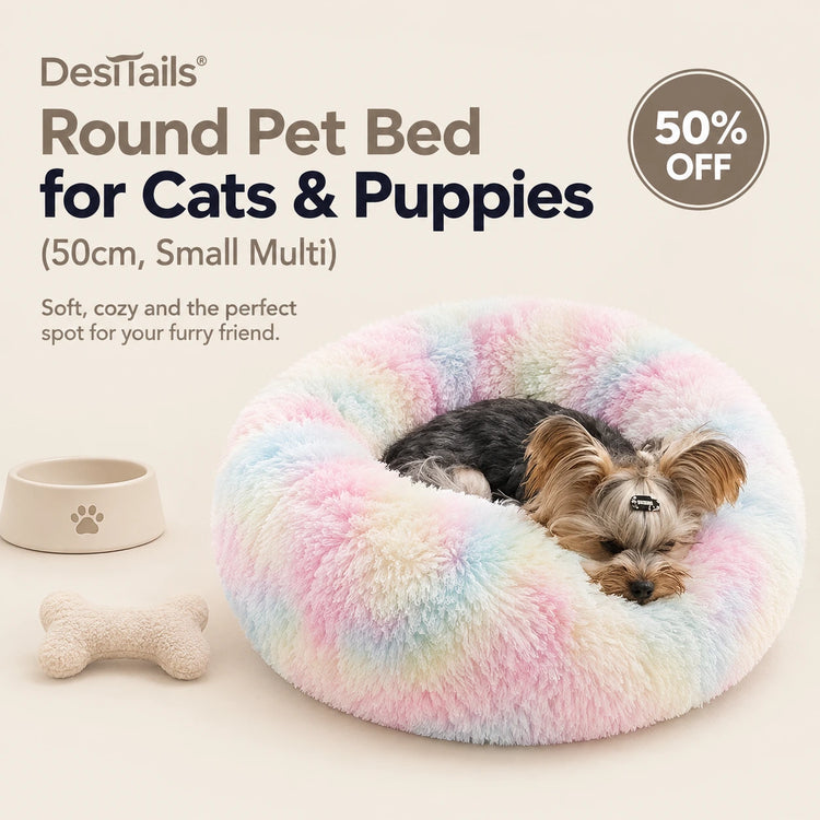 DesiTails® Round Pet Bed for Cats & Puppies (50cm, Small Multi) DesiTails®