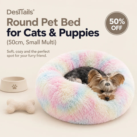 DesiTails® Round Pet Bed for Cats & Puppies (50cm, Small Multi) DesiTails®