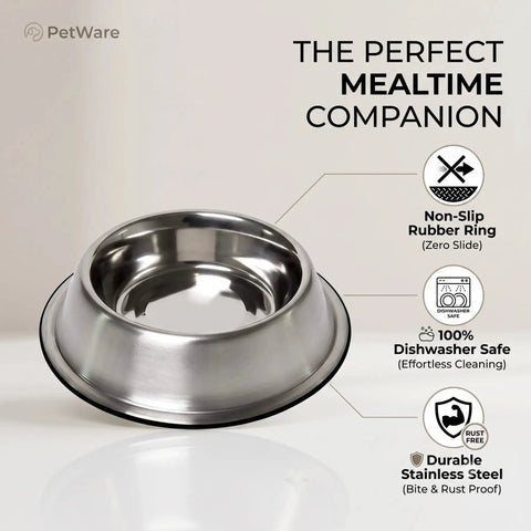 DesiTails® Grip-Tight Stainless Steel Dog Bowl - Set of 2