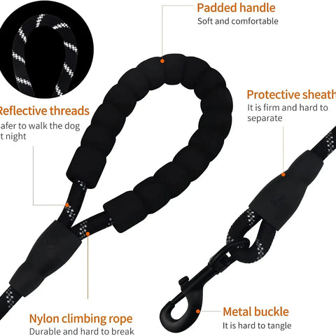 DesiTails® Reflective Heavy-Duty Rope Dog Leash (5 ft)