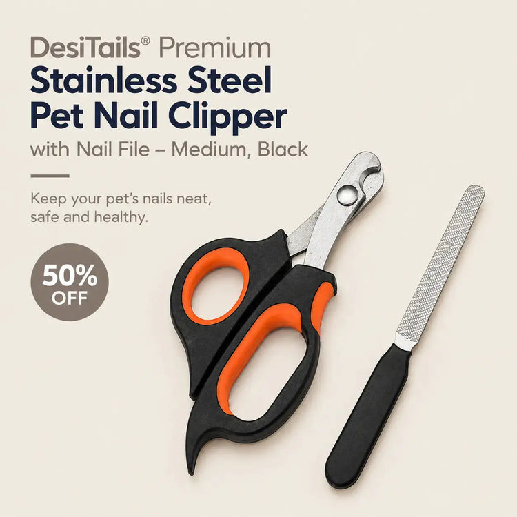 DesiTails® Stainless Steel Pet Nail Clipper & File Set (Medium / Black)