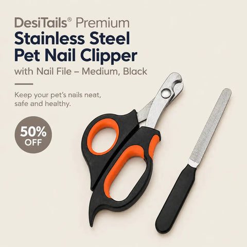 DesiTails® Stainless Steel Pet Nail Clipper & File Set (Medium / Black)