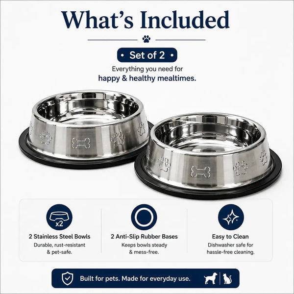 DesiTails® Grip-Tight Stainless Steel Pet Bowl - Set of 2