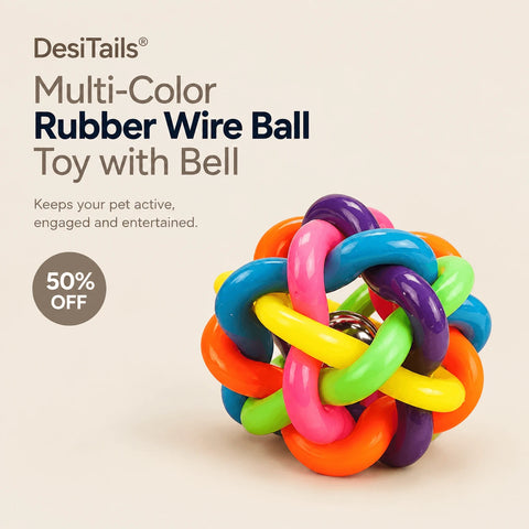DesiTails® Multi-Color Rubber Wire Ball Toy with Bell DesiTails®