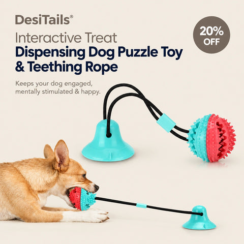 DesiTails® Interactive Treat Dispensing Dog Puzzle Toy & Teething Rope