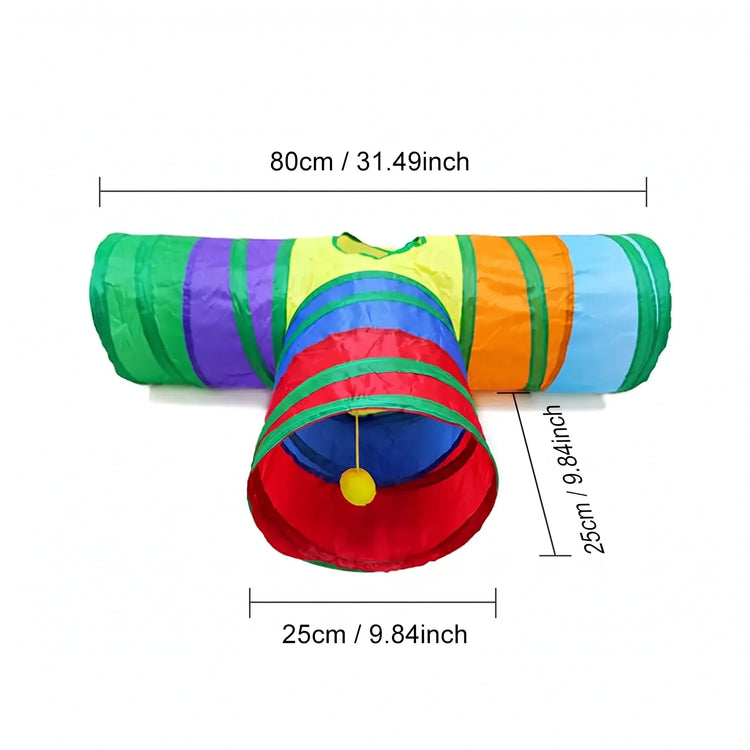 DesiTails® 3-Way Collapsible Rainbow Tunnel Toy for Cats & Kittens