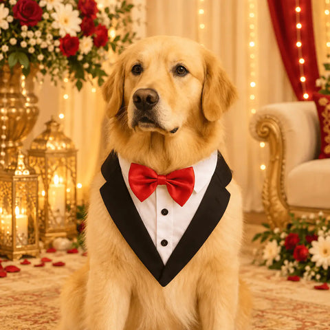 DesiTails® Formal Dog Tuxedo with Red Bow Tie