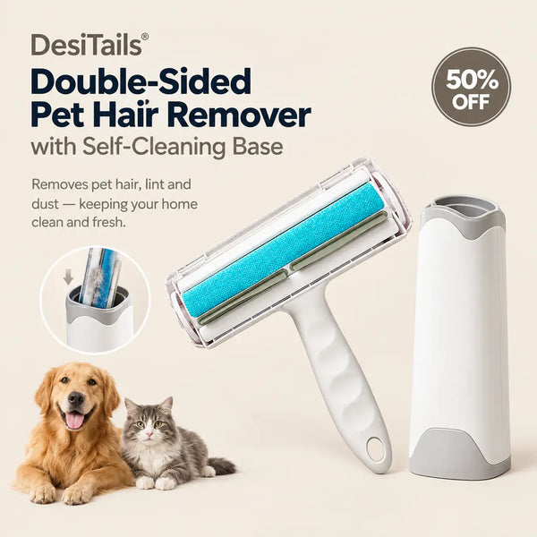 DesiTails® Double-Sided Pet Hair Remover with Self-Cleaning Base