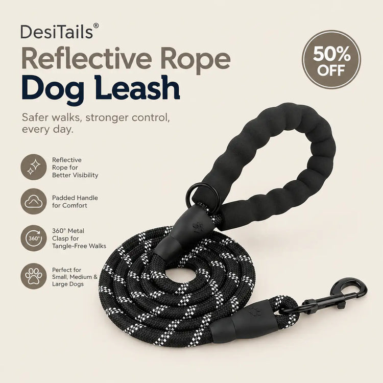 DesiTails® Reflective Heavy-Duty Rope Dog Leash (5 ft)