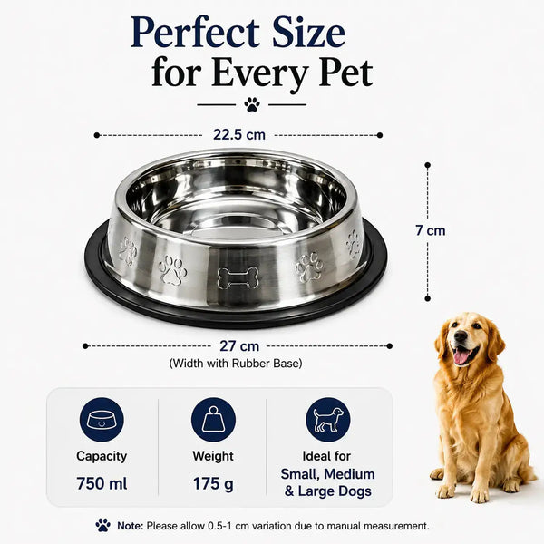 DesiTails® Grip-Tight Stainless Steel Pet Bowl - Set of 2