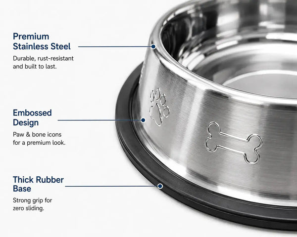 DesiTails® Grip-Tight Stainless Steel Pet Bowl - Set of 2