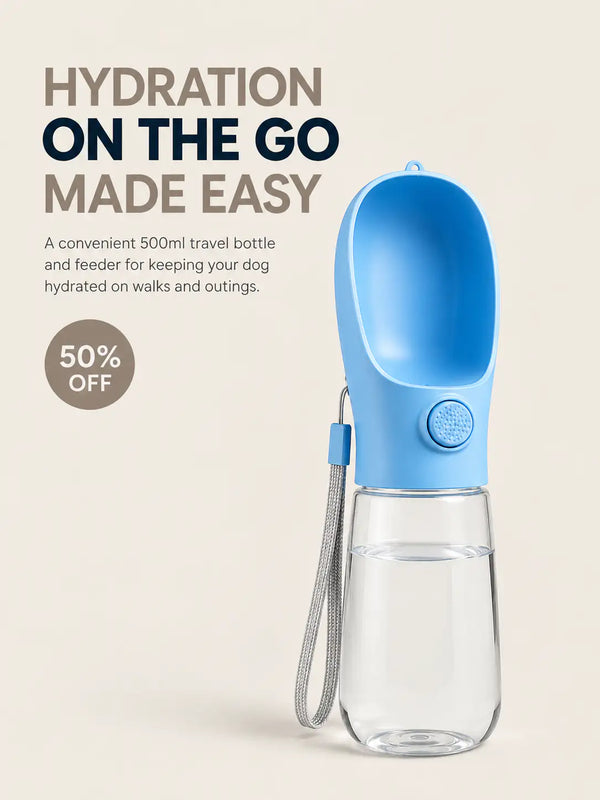 DesiTails® 500ml Portable Dog Water Bottle & Feeder