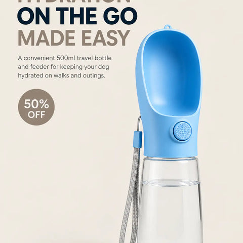 DesiTails® 500ml Portable Dog Water Bottle & Feeder