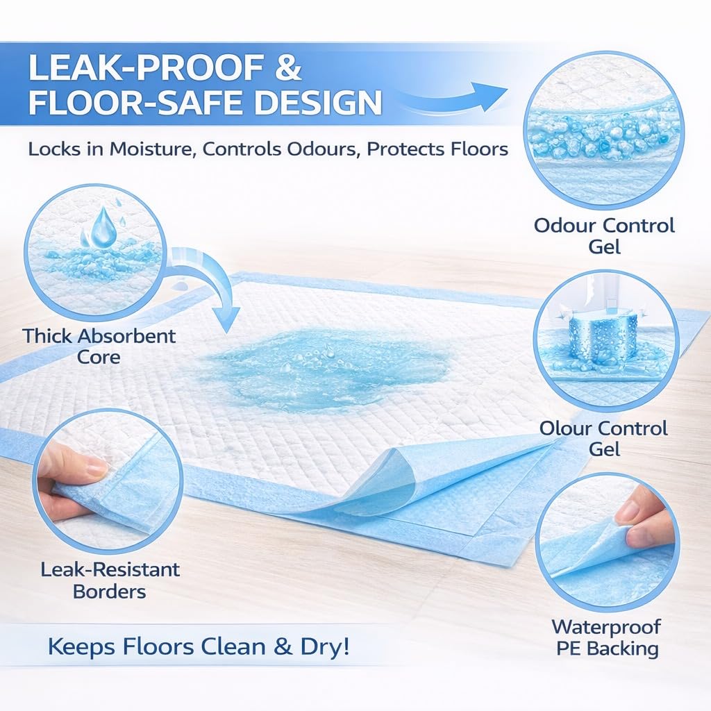 DesiTails® Heavy-Duty Pet Training Pads 60x90cm | 4g SAP | 3X More Absorbent | 5-Layer Leak-Proof Quick-Dry | Non-Slip Puppy Potty Trainer