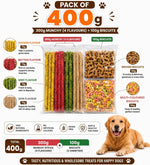 DesiTails® Healthy Dog Treat Combo Pack (300g Munchy Sticks + 100g Biscuits)