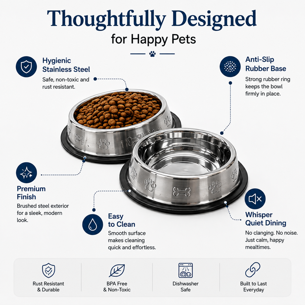 DesiTails® Grip-Tight Stainless Steel Pet Bowl - Set of 2