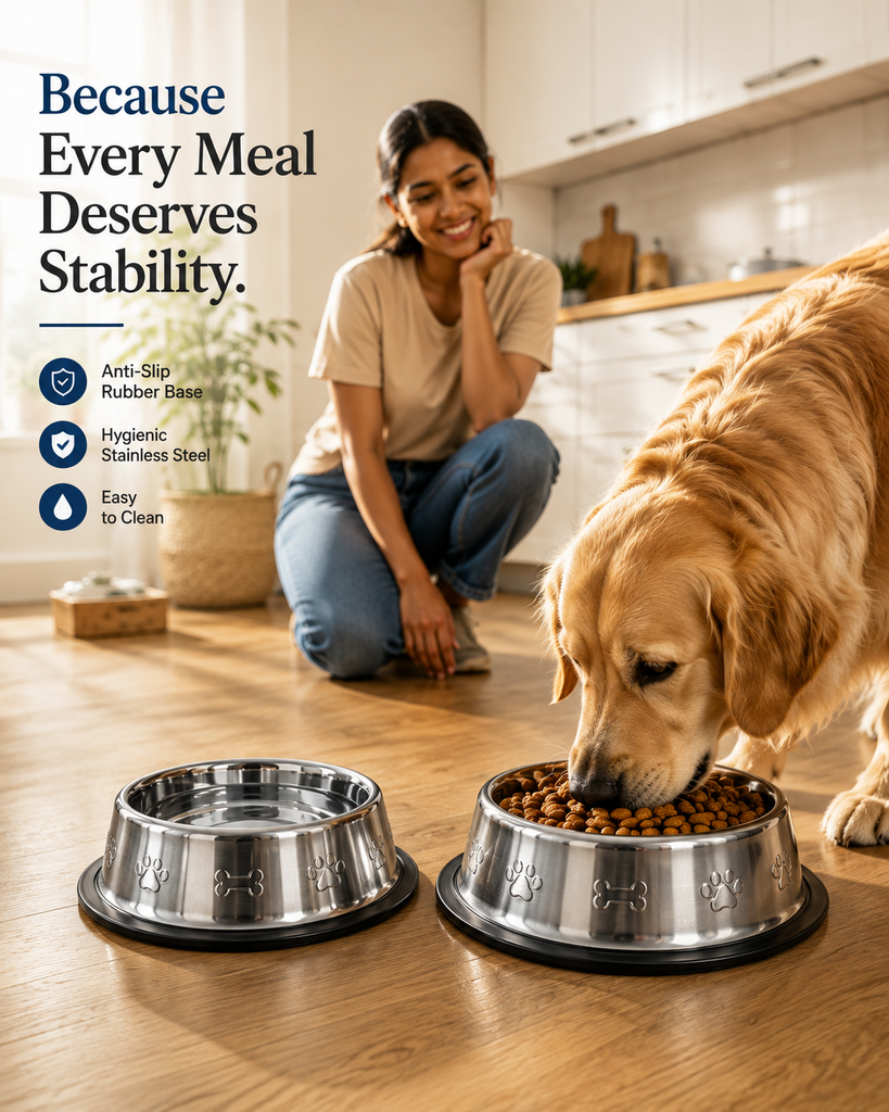 DesiTails® Grip-Tight Stainless Steel Pet Bowl - Set of 2