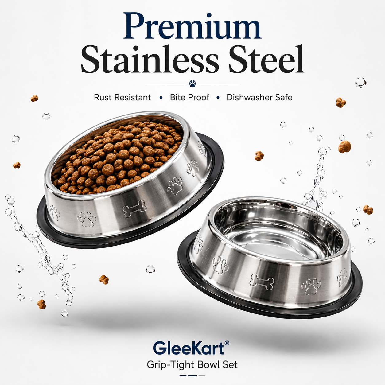 DesiTails® Grip-Tight Stainless Steel Pet Bowl - Set of 2