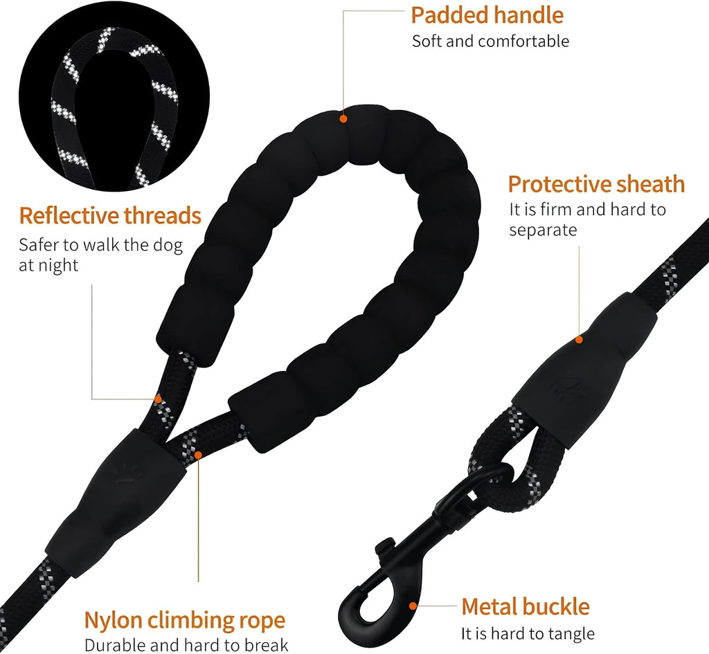 DesiTails® Reflective Rope Dog Leash – Padded Handle, 360° Metal Clasp, 5 ft | For Small, Medium & Large Dogs