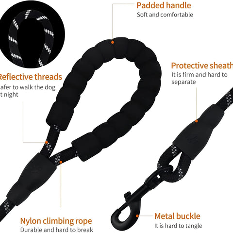 DesiTails® Reflective Rope Dog Leash – Padded Handle, 360° Metal Clasp, 5 ft | For Small, Medium & Large Dogs