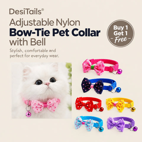 DesiTails® Adjustable Nylon Bow-Tie Pet Collar with Bell (Buy 1 Get 1 Free)