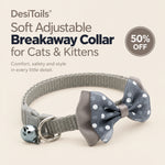 DesiTails® Soft Adjustable Breakaway Cat & Kitten Collar with Bell & Bow (Grey)