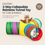 DesiTails® 3-Way Collapsible Rainbow Tunnel Toy for Cats & Kittens