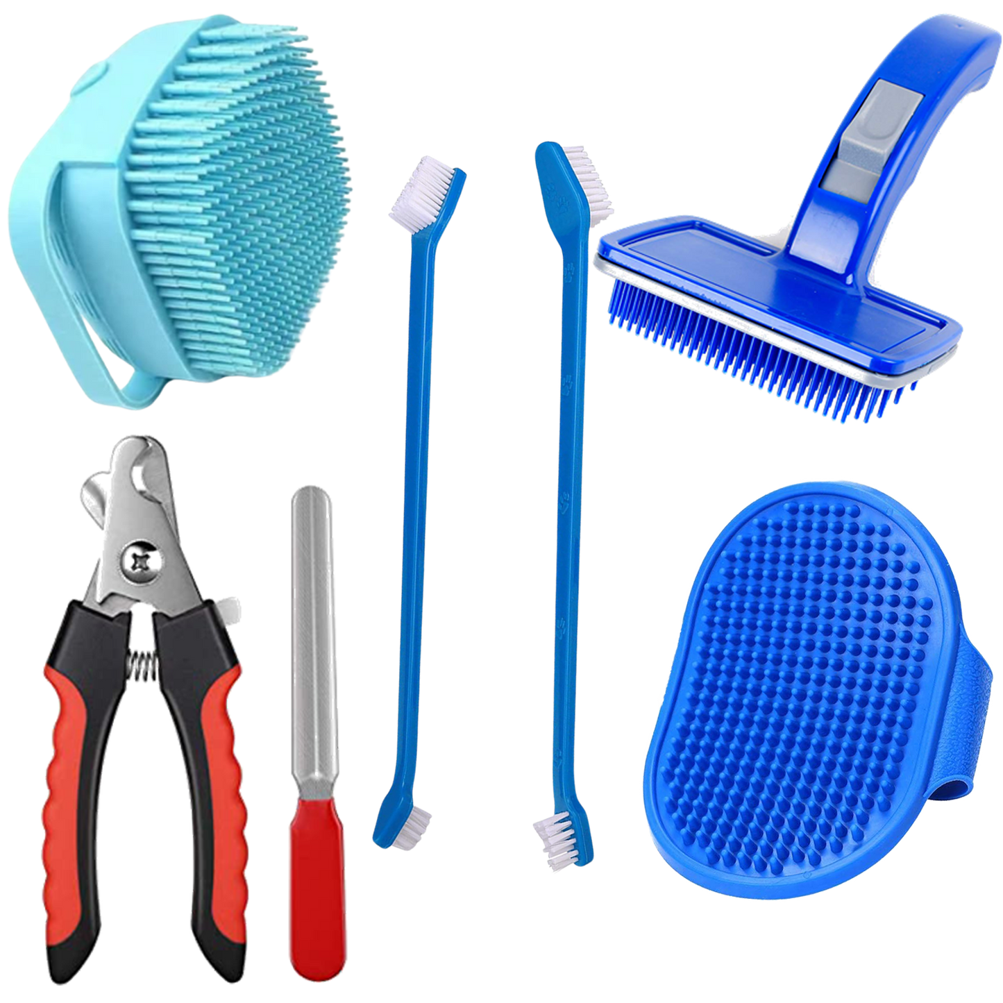 5-in-1 Dog Grooming Kit | Nail Cutter | Slicker Comb | Tooth Brush | Shampoo Brush | Palm Glove For All Size Dog Breeds (Pack Of 5)