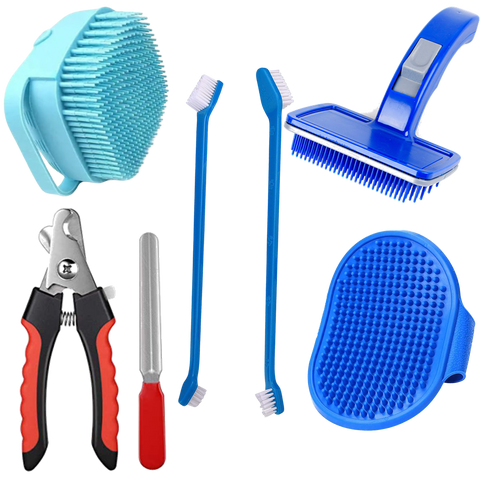 5-in-1 Dog Grooming Kit | Nail Cutter | Slicker Comb | Tooth Brush | Shampoo Brush | Palm Glove For All Size Dog Breeds (Pack Of 5)