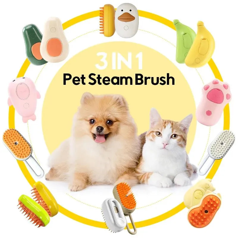DesiTails® 3-in-1 Electric Pet Steam Brush with One-Click Spray Comb – Removes Loose & Floating Hair Easily