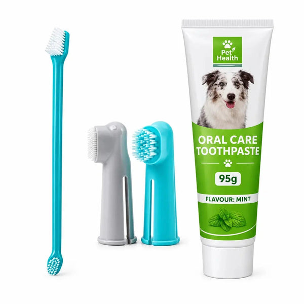 Bio-Enzyme Mint Dog Toothpaste & 3-in-1 Toothbrush Set for effective pet dental care, 95g. Ideal for fresh breath.