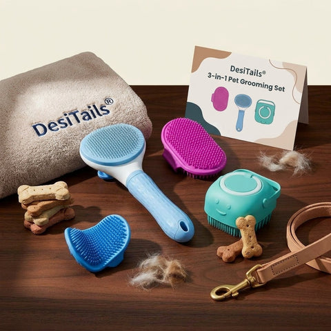DesiTails® 3-in-1 Self-Cleaning Pet Grooming Set (Assorted Colors) DesiTails