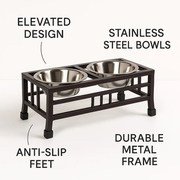DesiTails® Elevated Stainless Steel Double Pet Feeder Stand (950ml x 2) DesiTails®