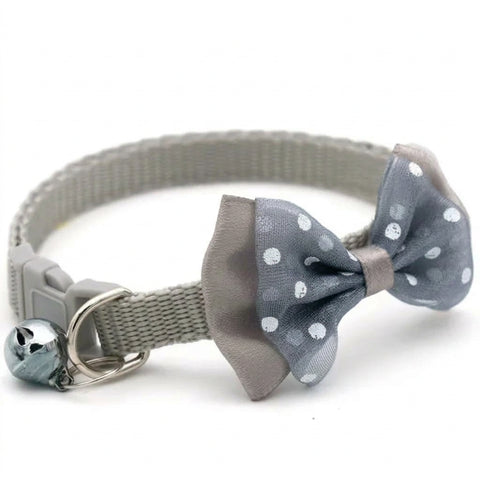 DesiTails® Soft Adjustable Breakaway Cat & Kitten Collar with Bell & Bow (Grey)